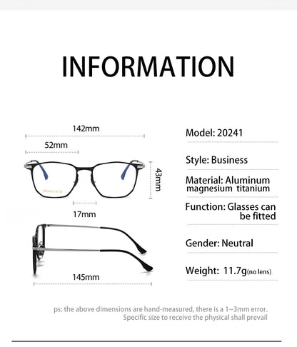 Anti-Blue Light Glasses - Ultra-Light Titanium Business Reading Glasses with CR-39 Lenses - ZOOMNSTORE