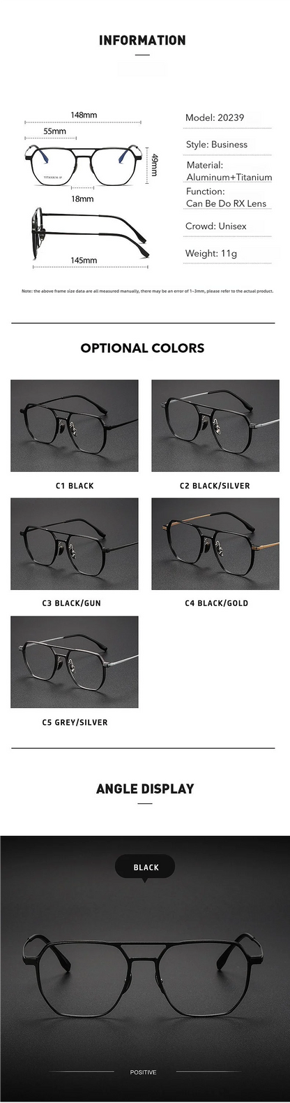 Anti-Blue Light Reading Glasses - Large Frame Aluminum Frame Eyewear With Custom Prescription Lenses - ZOOMNSTORE