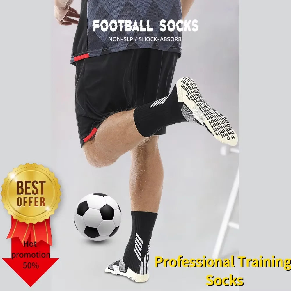 Anti Slip Football Socks - Professional Soccer Grip Medium Tube Cotton Socks For Men & Children - ZOOMNSTORE
