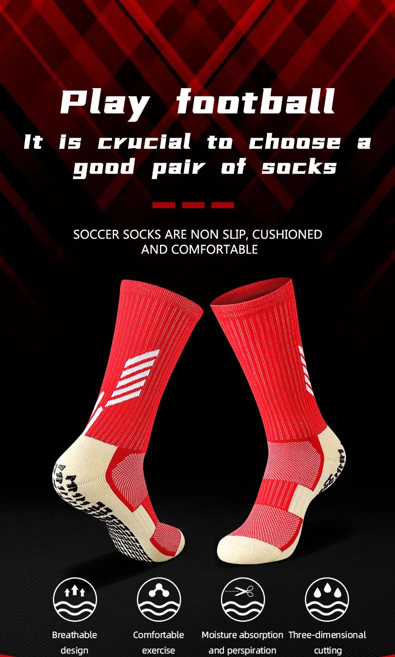 Anti Slip Football Socks - Professional Soccer Grip Medium Tube Cotton Socks For Men & Children - ZOOMNSTORE