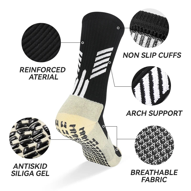 Anti Slip Football Socks - Professional Soccer Grip Medium Tube Cotton Socks For Men & Children - ZOOMNSTORE