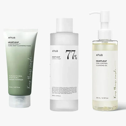 Anua Heartleaf Skin Care Set - 77 Toner  Deep Cleansing Oil - ZOOMNSTORE