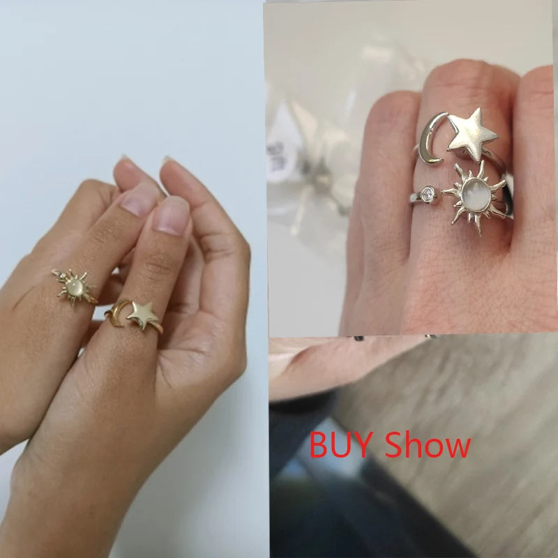Anti Stress Anxiety Fidget Rings for Women Stainless Steel Sunflower Sun Star Spinner Ring Christmas Jewelry Gifts Dropshipping - ZOOMNSTORE