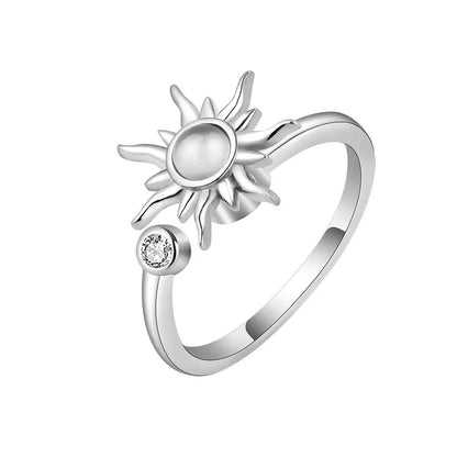 Anti Stress Anxiety Fidget Rings for Women Stainless Steel Sunflower Sun Star Spinner Ring Christmas Jewelry Gifts Dropshipping - ZOOMNSTORE