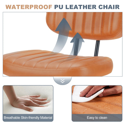 Armless Office Desk Chair - Height Adjustable PU Leather with Lumbar Support and 360 Swivel Wheels - ZOOMNSTORE