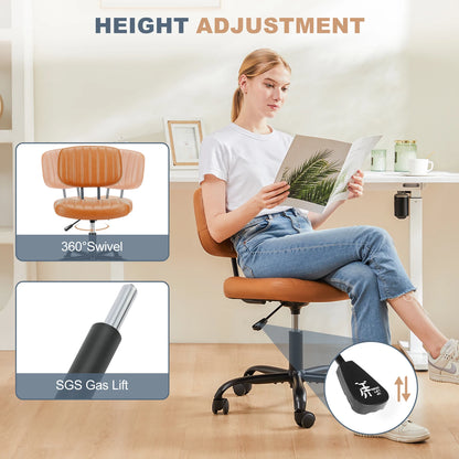 Armless Office Desk Chair - Height Adjustable PU Leather with Lumbar Support and 360 Swivel Wheels - ZOOMNSTORE