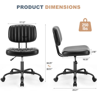 Armless Office Desk Chair - Height Adjustable PU Leather with Lumbar Support and 360 Swivel Wheels - ZOOMNSTORE