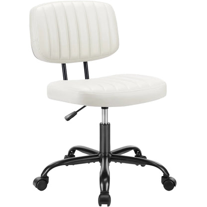 Armless Office Desk Chair - Height Adjustable PU Leather with Lumbar Support and 360 Swivel Wheels - ZOOMNSTORE