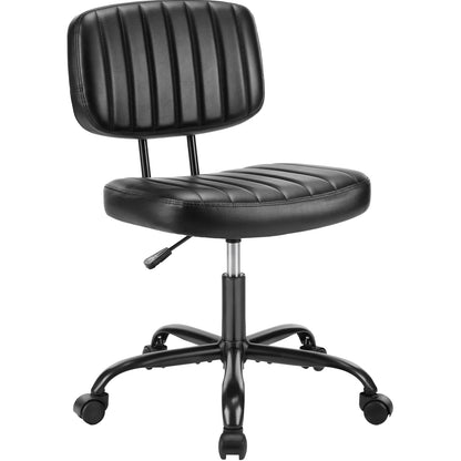 Armless Office Desk Chair - Height Adjustable PU Leather with Lumbar Support and 360 Swivel Wheels - ZOOMNSTORE