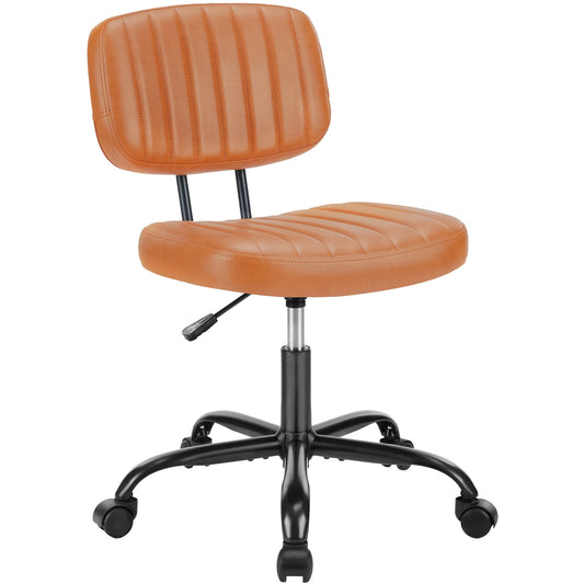 Armless Office Desk Chair - Height Adjustable PU Leather with Lumbar Support and 360 Swivel Wheels - ZOOMNSTORE