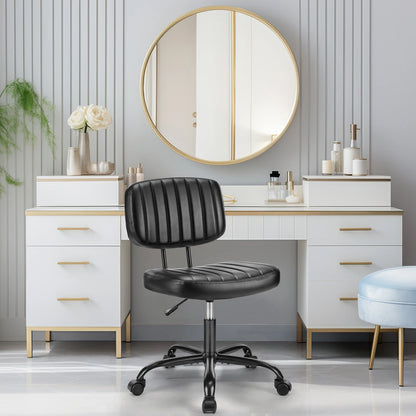 Armless Office Desk Chair - Height Adjustable PU Leather with Lumbar Support and 360 Swivel Wheels - ZOOMNSTORE
