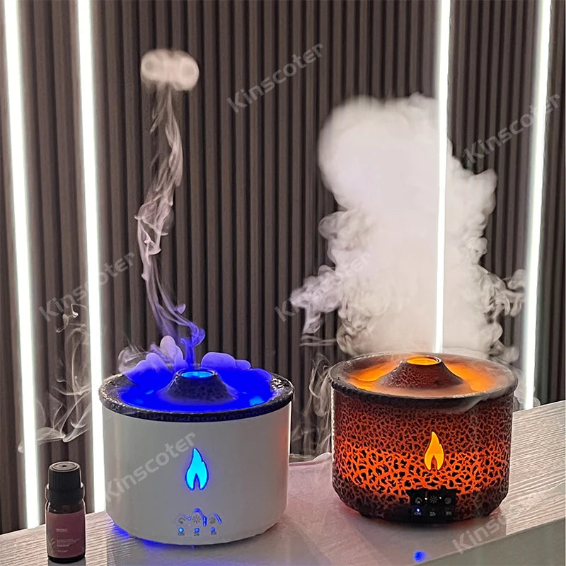 Aroma Diffuser - KINSCOTER Volcano Flame Humidifier with Jellyfish Smoke Ring 360ml - ZOOMNSTORE