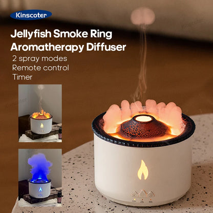 Aroma Diffuser - KINSCOTER Volcano Flame Humidifier with Jellyfish Smoke Ring 360ml - ZOOMNSTORE