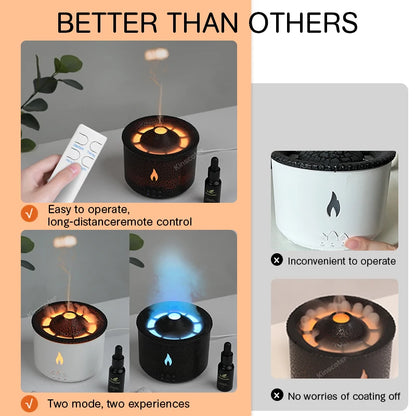 Aroma Diffuser - KINSCOTER Volcano Flame Humidifier with Jellyfish Smoke Ring 360ml - ZOOMNSTORE