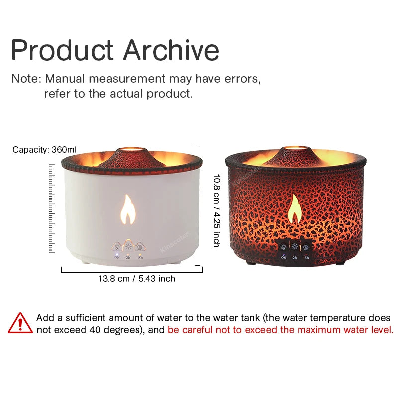 Aroma Diffuser - KINSCOTER Volcano Flame Humidifier with Jellyfish Smoke Ring 360ml - ZOOMNSTORE