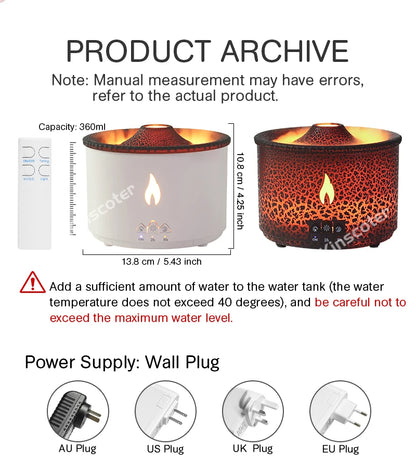 Aroma Diffuser - KINSCOTER Volcano Flame Humidifier with Jellyfish Smoke Ring 360ml - ZOOMNSTORE