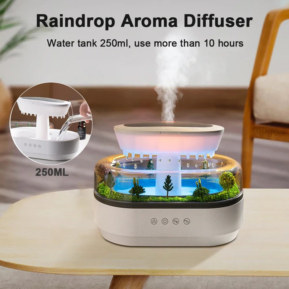 Aroma Humidifier - Raindrop Ultrasonic Mist Diffuser with Colorful Night Light & White Noise - ZOOMNSTORE