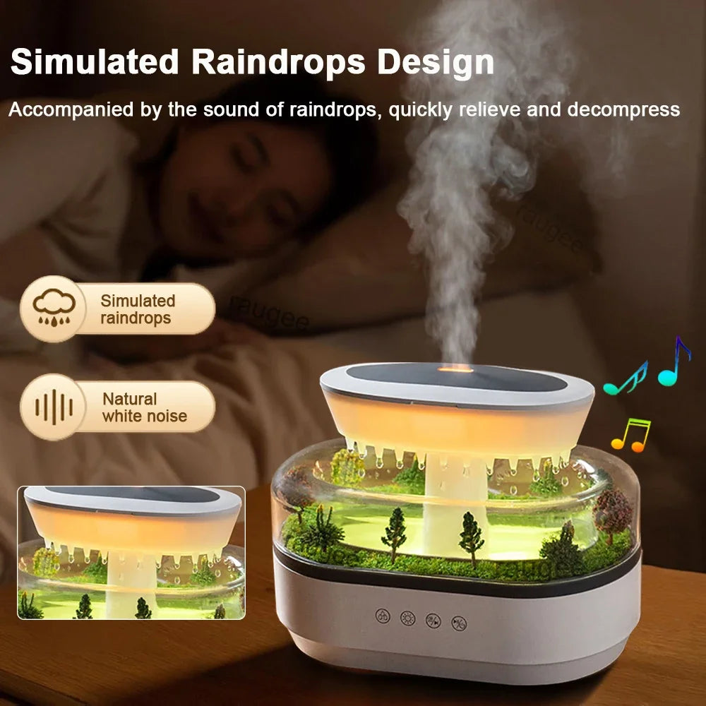 Aroma Humidifier - Raindrop Ultrasonic Mist Diffuser with Colorful Night Light & White Noise - ZOOMNSTORE