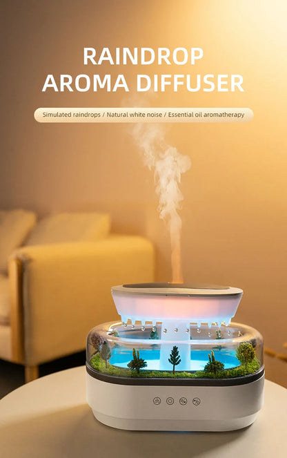 Aroma Humidifier - Raindrop Ultrasonic Mist Diffuser with Colorful Night Light & White Noise - ZOOMNSTORE