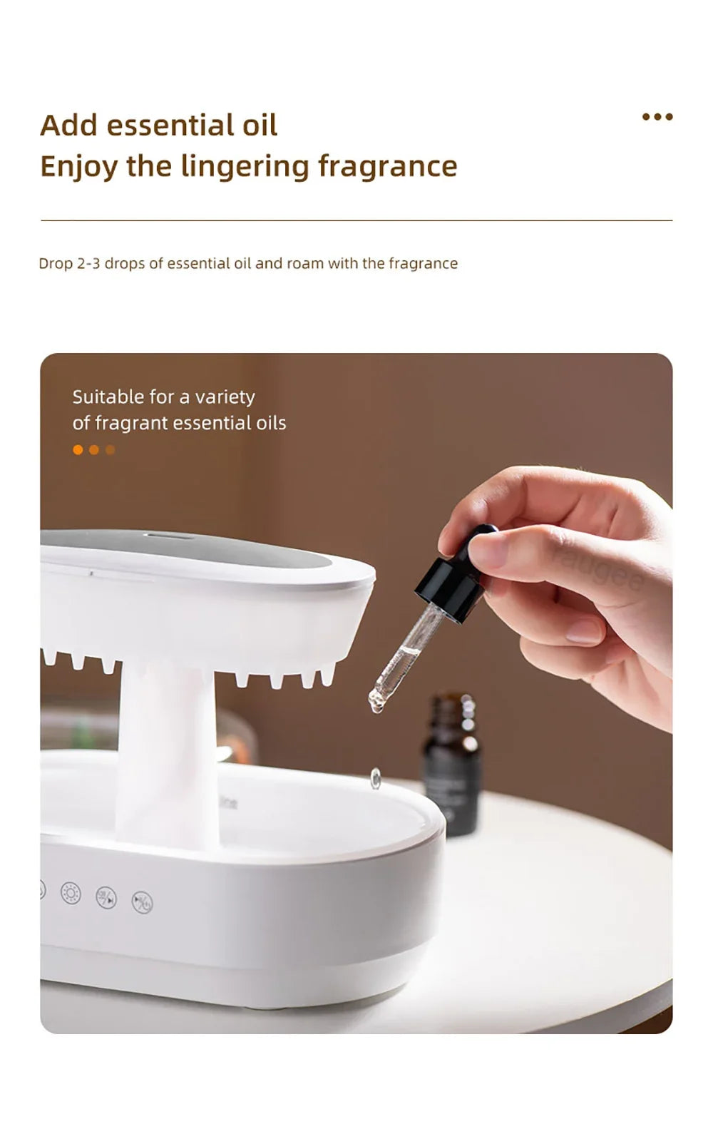 Aroma Humidifier - Raindrop Ultrasonic Mist Diffuser with Colorful Night Light & White Noise - ZOOMNSTORE