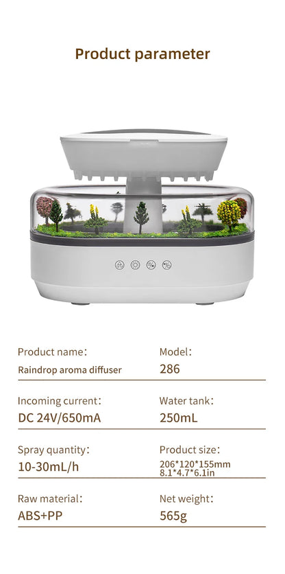 Aroma Humidifier - Raindrop Ultrasonic Mist Diffuser with Colorful Night Light & White Noise - ZOOMNSTORE