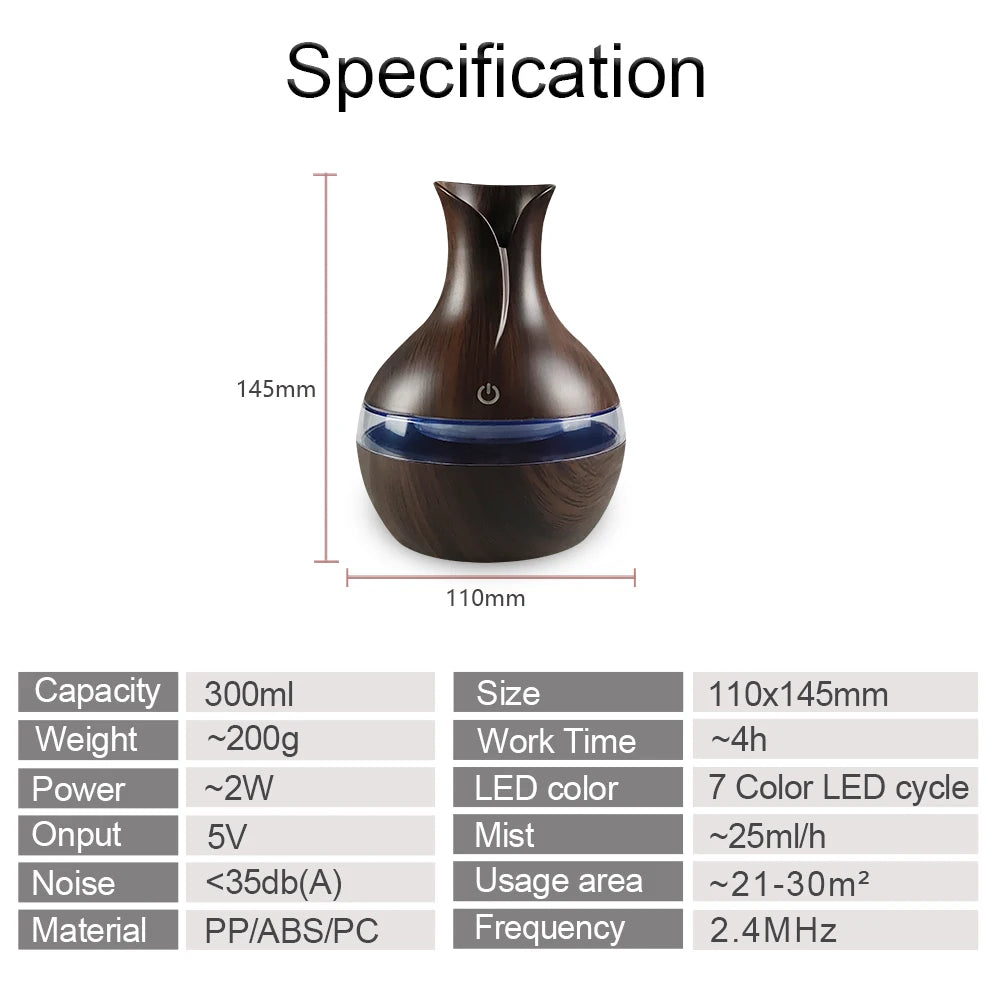 Aromatherapy Air Humidifier - 200ml USB Rechargeable Cool Mist Diffuser with LED Lights - ZOOMNSTORE