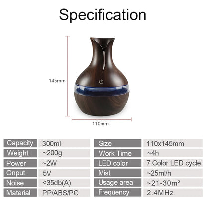 Aromatherapy Air Humidifier - 200ml USB Rechargeable Cool Mist Diffuser with LED Lights - ZOOMNSTORE