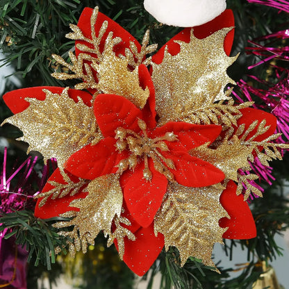 Artificial Christmas Flowers - 20pcs Red, Champagne, White & Gold Wreaths with Clips & Stand - ZOOMNSTORE