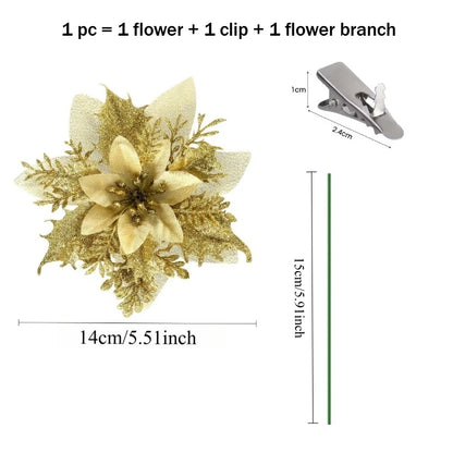 Artificial Christmas Flowers - 20pcs Red, Champagne, White & Gold Wreaths with Clips & Stand - ZOOMNSTORE