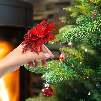 Artificial Christmas Flowers - 20pcs Red, Champagne, White & Gold Wreaths with Clips & Stand - ZOOMNSTORE