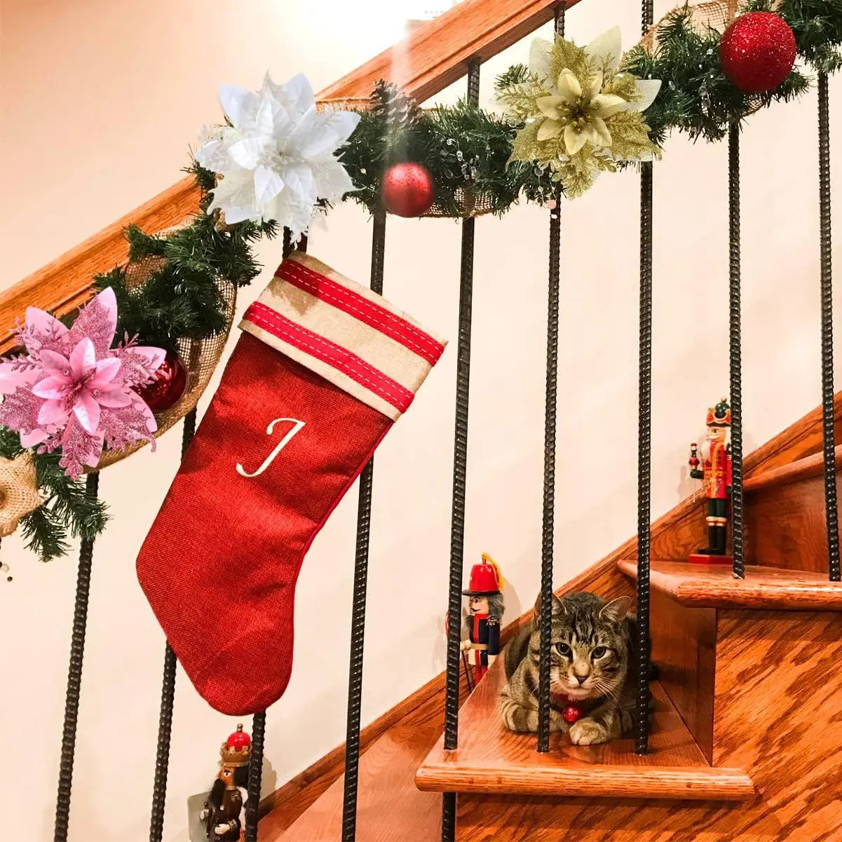 Artificial Christmas Flowers - 20pcs Red, Champagne, White & Gold Wreaths with Clips & Stand - ZOOMNSTORE