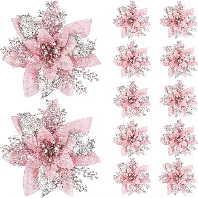 Glitter Christmas Flowers - 5pcs Artificial Tree Ornaments - ZOOMNSTORE