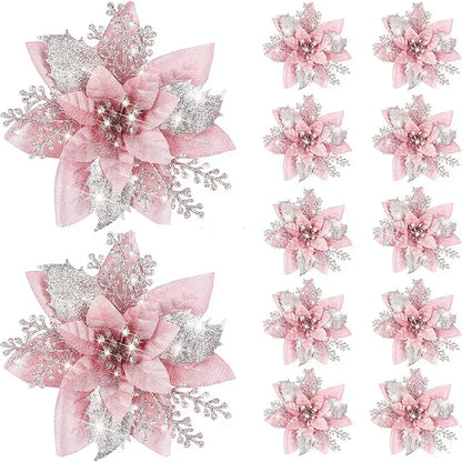 Glitter Christmas Flowers - 5pcs Artificial Tree Ornaments - ZOOMNSTORE