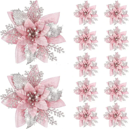 Glitter Christmas Flowers - 5pcs Artificial Tree Ornaments - ZOOMNSTORE
