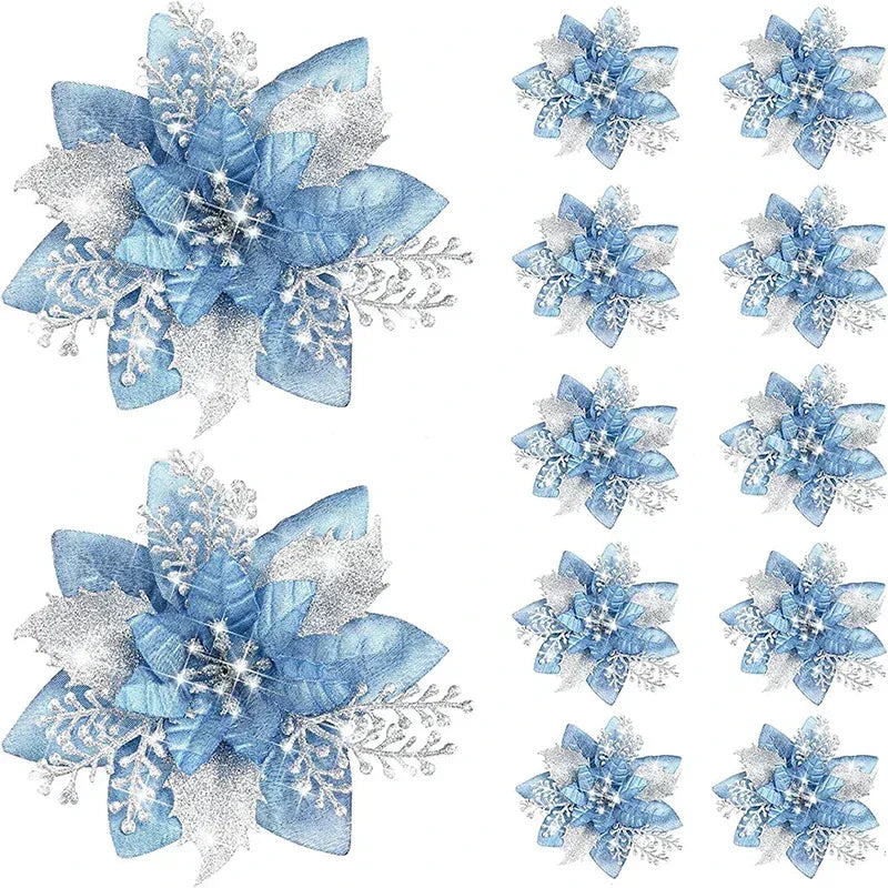 Glitter Christmas Flowers - 5pcs Artificial Tree Ornaments - ZOOMNSTORE