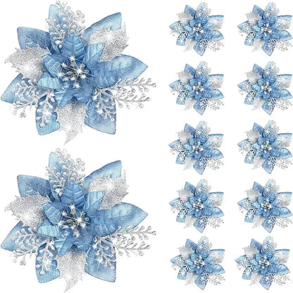 Glitter Christmas Flowers - 5pcs Artificial Tree Ornaments - ZOOMNSTORE