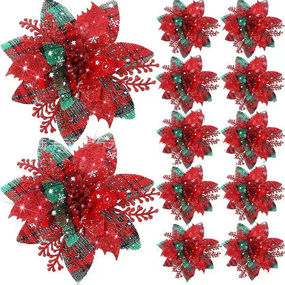 Glitter Christmas Flowers - 5pcs Artificial Tree Ornaments - ZOOMNSTORE