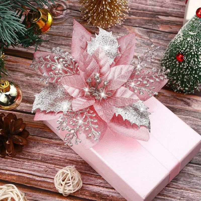 Glitter Christmas Flowers - 5pcs Artificial Tree Ornaments - ZOOMNSTORE