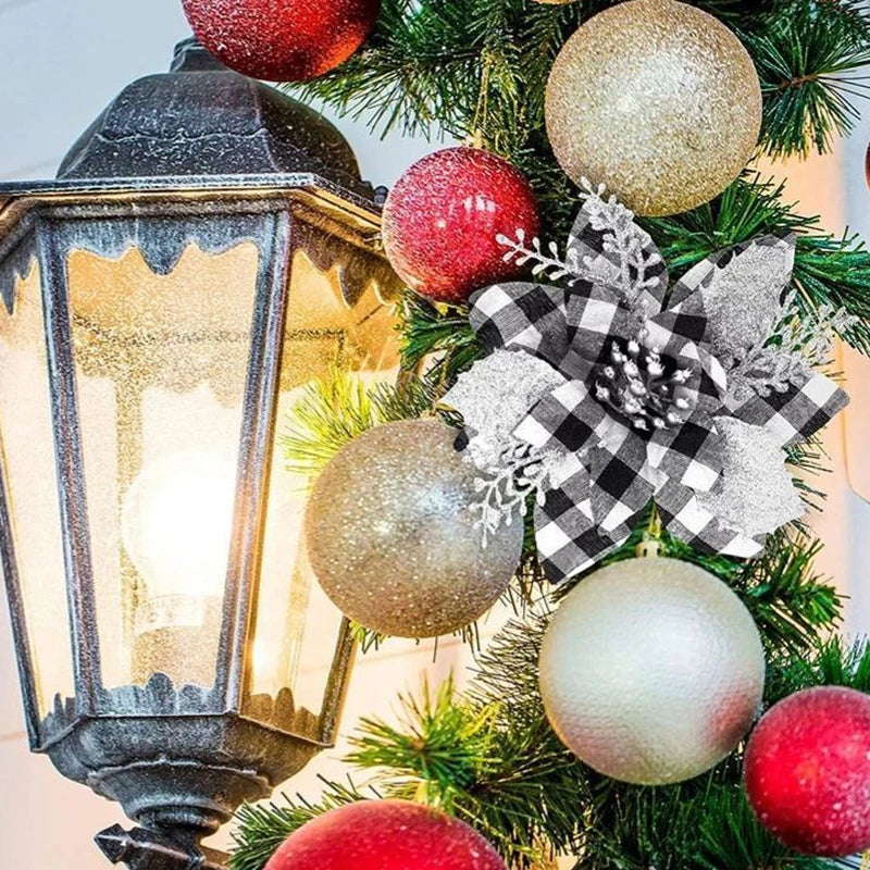 Glitter Christmas Flowers - 5pcs Artificial Tree Ornaments - ZOOMNSTORE