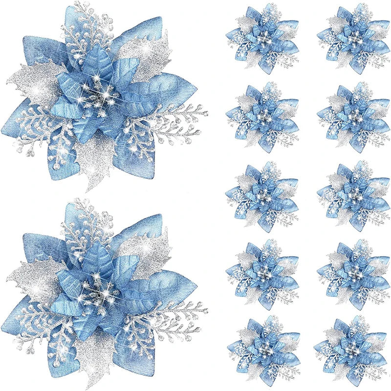 Glitter Christmas Flowers - 5pcs Artificial Tree Ornaments - ZOOMNSTORE