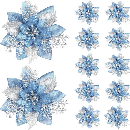 Glitter Christmas Flowers - 5pcs Artificial Tree Ornaments - ZOOMNSTORE