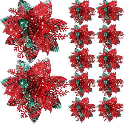 Glitter Christmas Flowers - 5pcs Artificial Tree Ornaments - ZOOMNSTORE