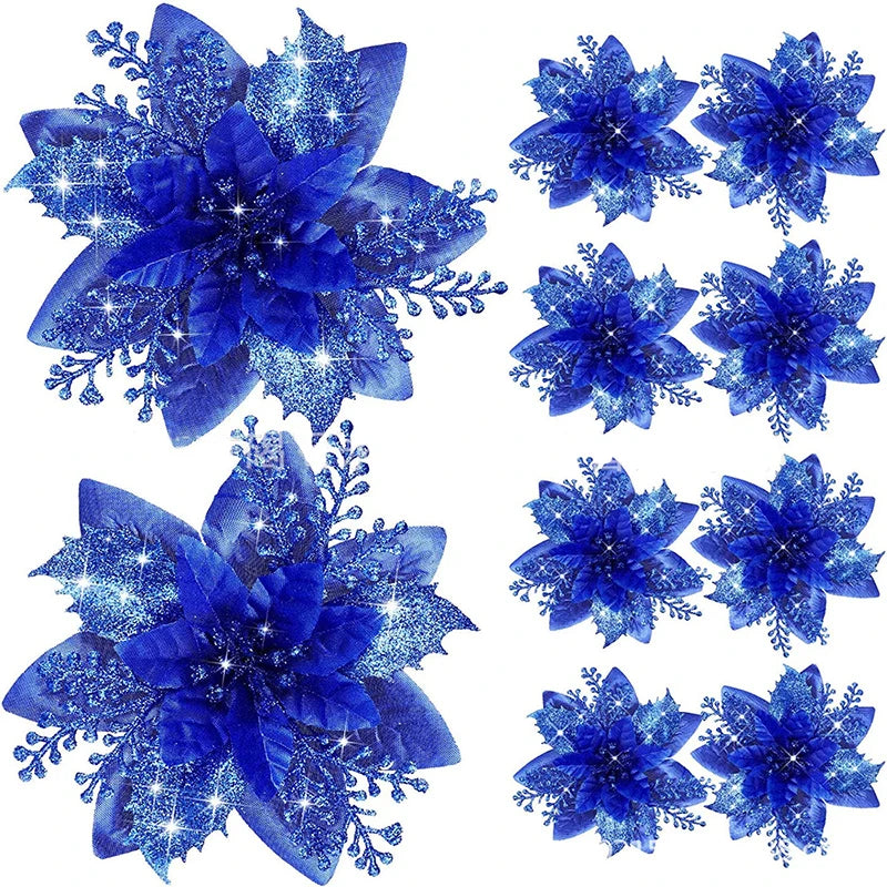 Glitter Christmas Flowers - 5pcs Artificial Tree Ornaments - ZOOMNSTORE