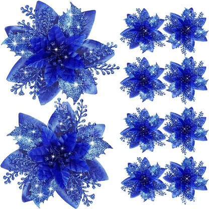 Glitter Christmas Flowers - 5pcs Artificial Tree Ornaments - ZOOMNSTORE