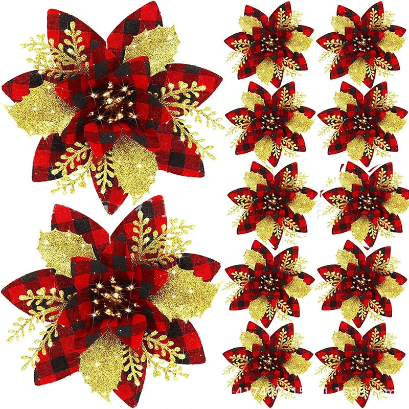 Glitter Christmas Flowers - 5pcs Artificial Tree Ornaments - ZOOMNSTORE