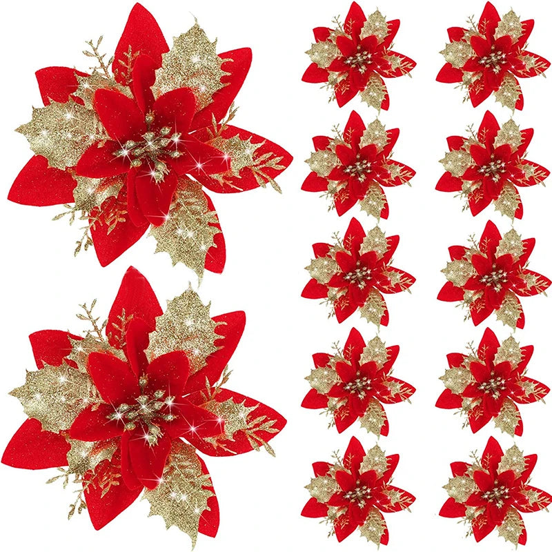 Glitter Christmas Flowers - 5pcs Artificial Tree Ornaments - ZOOMNSTORE