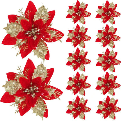 Glitter Christmas Flowers - 5pcs Artificial Tree Ornaments - ZOOMNSTORE