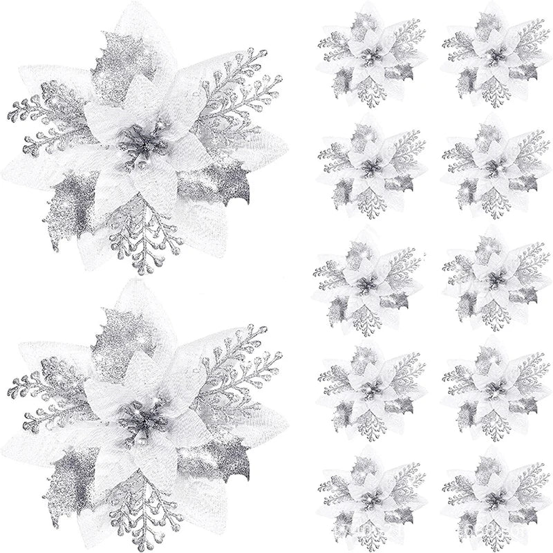 Glitter Christmas Flowers - 5pcs Artificial Tree Ornaments - ZOOMNSTORE