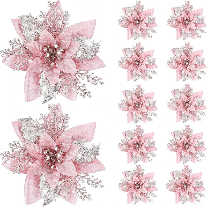Glitter Christmas Flowers - 5pcs Artificial Tree Ornaments - ZOOMNSTORE