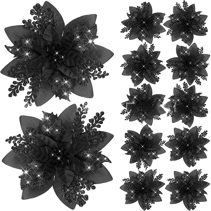 Glitter Christmas Flowers - 5pcs Artificial Tree Ornaments - ZOOMNSTORE